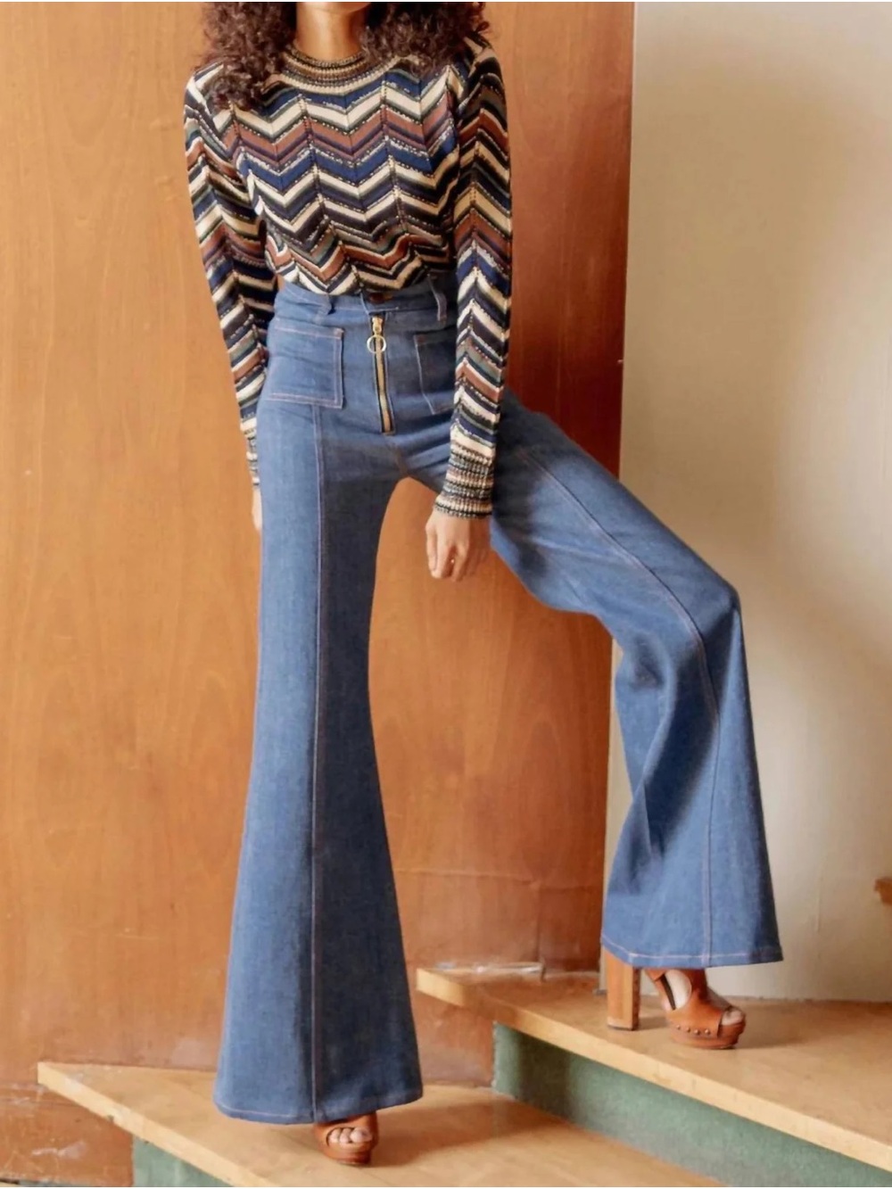 Stoned Immaculate Blue High-Waist Wide-Leg Denim Jeans